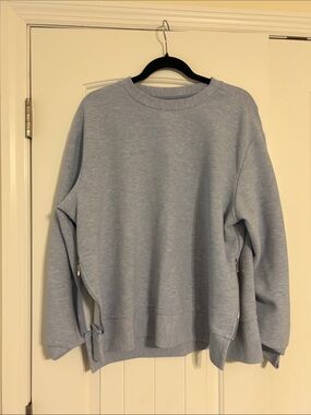 Relaxed Crewneck Sweater in Light Blue with Side Zipper Detail